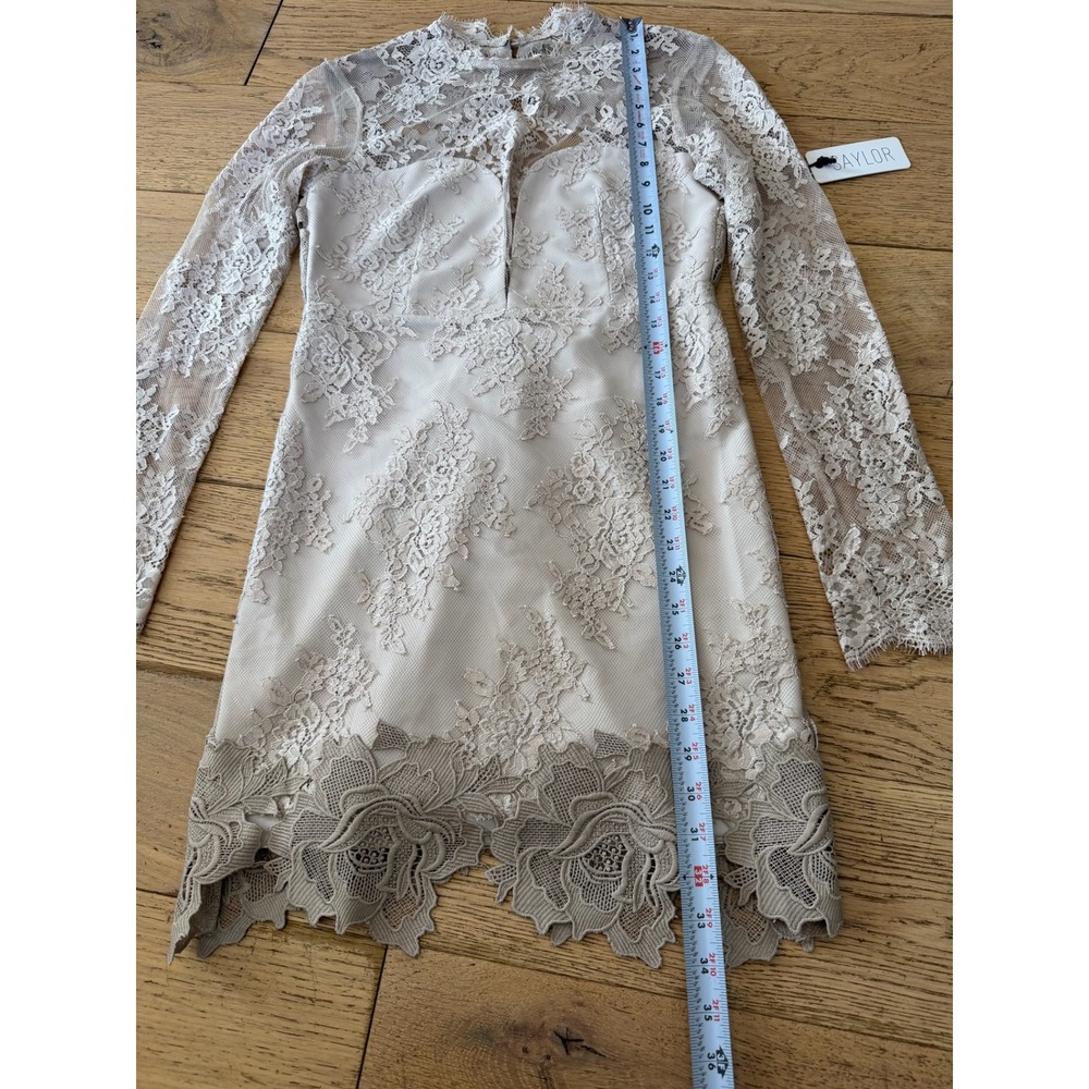 SAYLOR Leondra Nude Lace Mini Dress Long Sleeve Scalloped Hem Small NWT (513) - Picture 2 of 13
